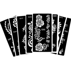 Rose Flower Henna Tattoo Stencils 8 Pieces