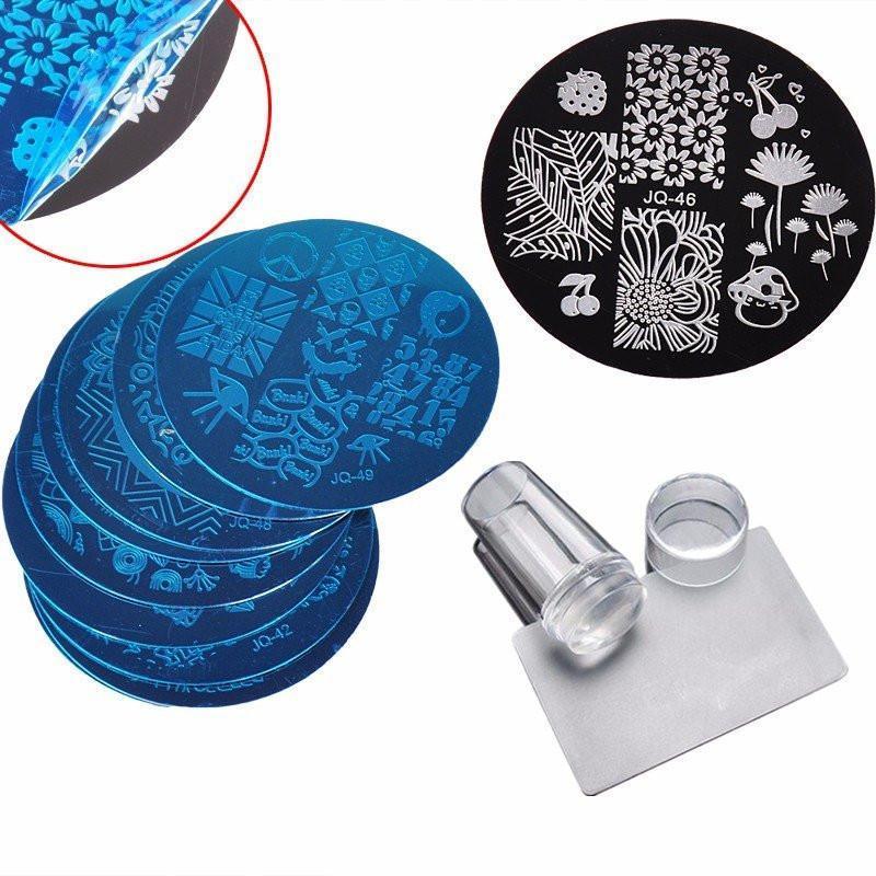 CLEAR JELLY SILICONE NAIL ART STAMPER + 10PCS NAIL PLATES